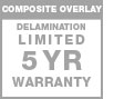 composite overlay delamination limited 5 year warranty